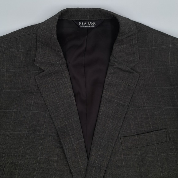 Jos A Bank Mens 46L Plaid Wool Traveler's 2 Piece Suit Windowpane Pants 41x31 - Picture 4 of 16